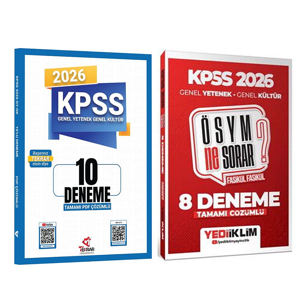 2026 KPSS Genel Yetenek Genel Kültür - 8 Deneme (Yediiklim) + 10 Deneme (Tekrar Akademi) - 1
