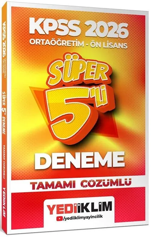 2026 KPSS Lise Ortaöğretim Ön Lisans Süper 5 Deneme Çözümlü Yediiklim Yayınları - 1