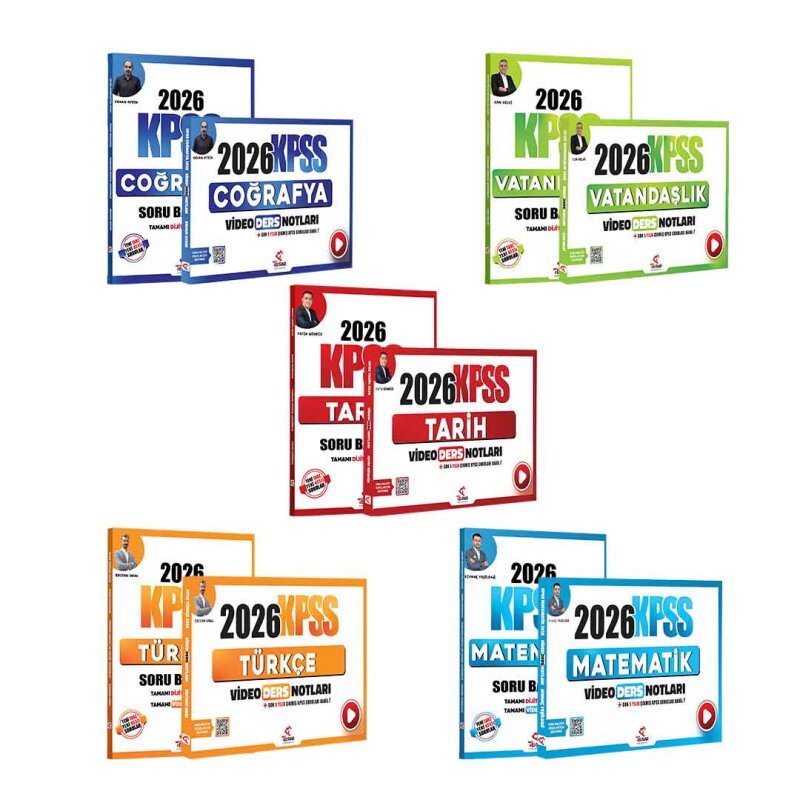 2026 KPSS Türkçe + Matematik + Tarih + Coğrafya + Vatandaşlık Video Ders Notları + Soru Bankası 10'lu Set - 1