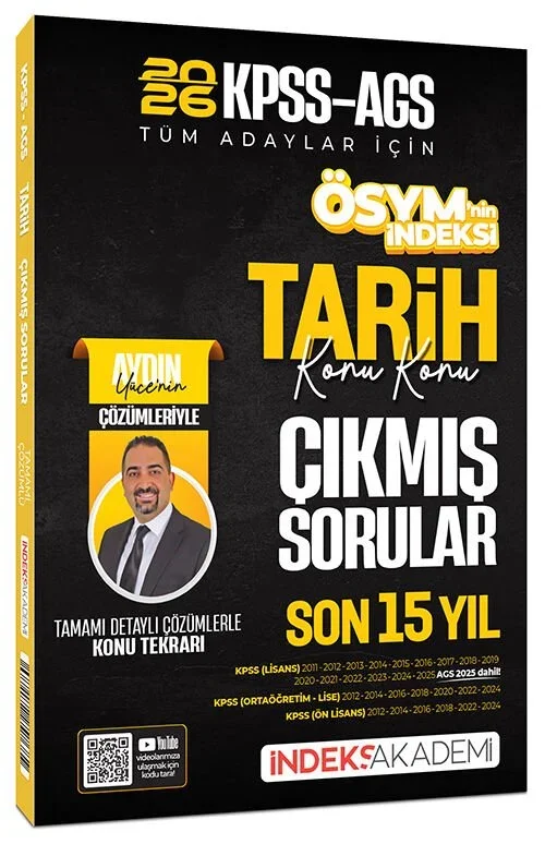 İndeks Akademi 2026 KPSS MEB-AGS Tarih ÖSYM nin İndeksi Çıkmış Sorular Son 15 Yıl Konu Konu Çözümlü - Aydın Yüce İndeks Akademi Yayıncılık - 1