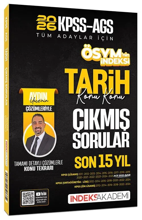 İndeks Akademi 2026 KPSS MEB-AGS Tarih ÖSYM nin İndeksi Çıkmış Sorular Son 15 Yıl Konu Konu Çözümlü - Aydın Yüce İndeks Akademi Yayıncılık - 1