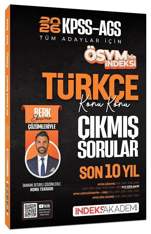 İndeks Akademi 2026 KPSS MEB-AGS Türkçe ÖSYM nin İndeksi Çıkmış Sorular Son 10 Yıl Konu Konu Çözümlü - Berk Ekici İndeks Akademi Yayıncılık - 1