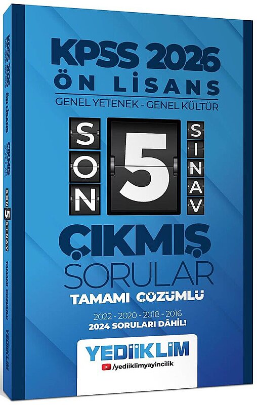 Yediiklim 2026 Ön Lisans GY-GK Tamamı Çözümlü Son 5 Sınav Çıkmış Sorular 2024 Soruları Dahil - 